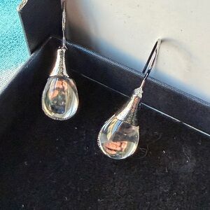 Clear Silver Teardrop Fishhook Earrings